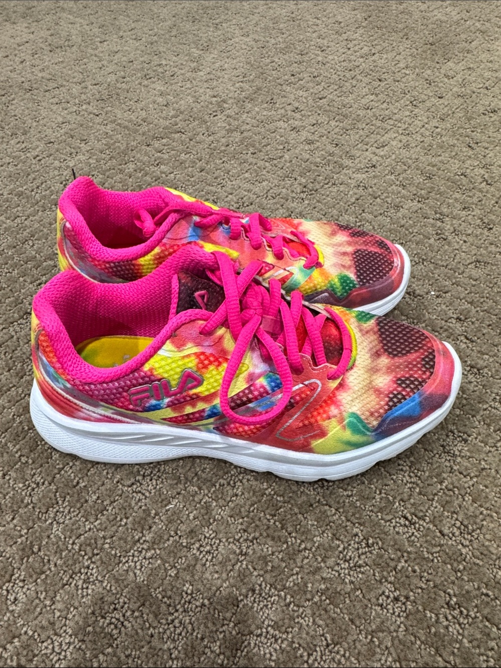 FILA Multicolor Tie-Dye Athletic Sneakers with Hot Pink Accents